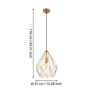 Lámpara techo colgante de acero cobre y bombilla