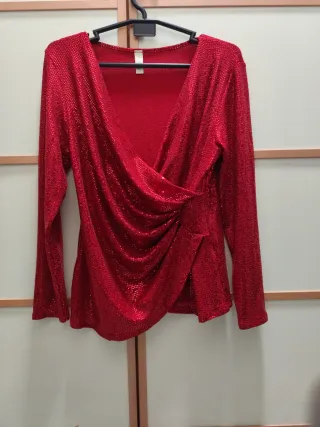 Top lentejuelas rojo manga larga para aventos