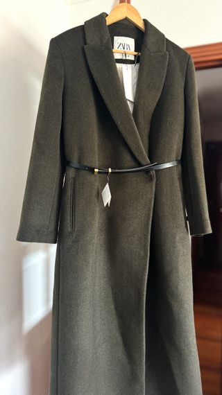 Abrigo largo lana Zara verde