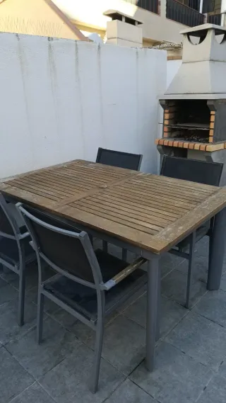 Mesa y 4 Sillas Jardín Metal/Madera