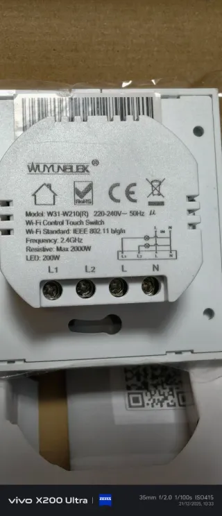 Interruptor Inteligente WiFi Táctil 2 Gang