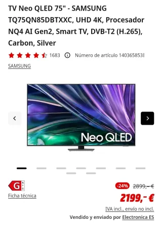 Samsung Neo QLED 75” 4K QN85D – Como nueva