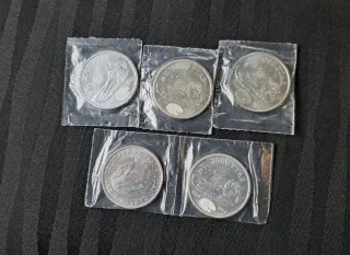 Lotto di 5 monete da 2000 pesetas in argento 1996