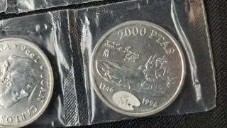Lotto di 5 monete da 2000 pesetas in argento 1996