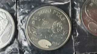 Lotto di 5 monete da 2000 pesetas in argento 1996