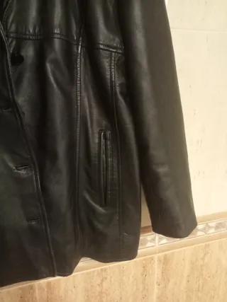 Chaqueta de cuero negra hombre, talla 44