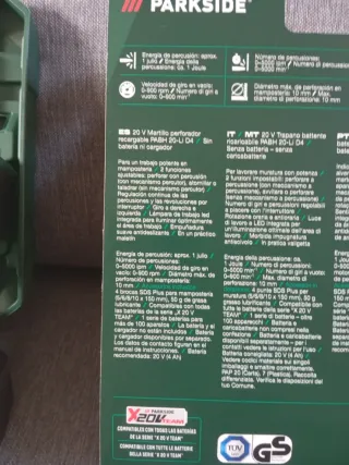 Taladro con martillo percutor Parkside 20V 1 julio