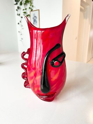 Jarrón Cara Cristal Murano Rojo Negro