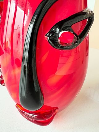 Jarrón Cara Cristal Murano Rojo Negro