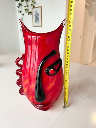 Jarrón Cara Cristal Murano Rojo Negro