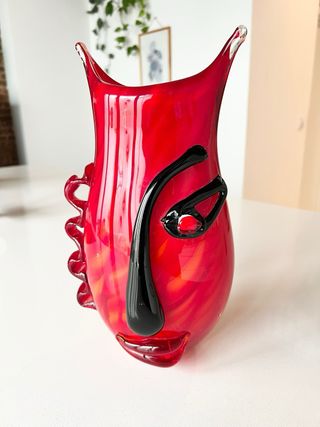 Jarrón Cara Cristal Murano Rojo Negro