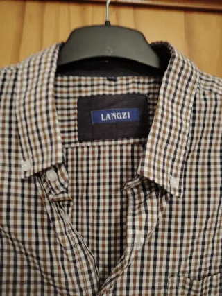 Camisa LANGZI cuadros beige y marrón