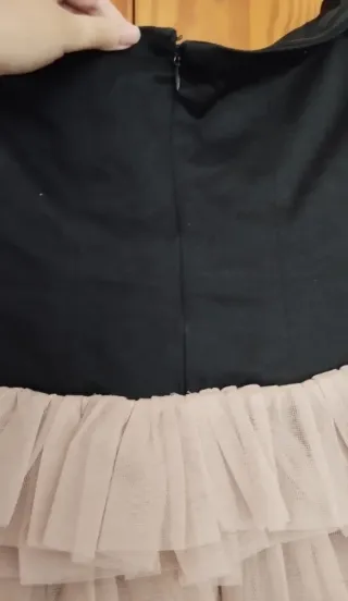 Vestido de fiesta tul negro y beige