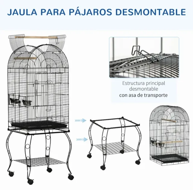 Jaula para pájaros con soporte y ruedas