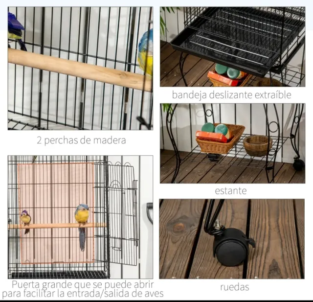 Jaula para pájaros con soporte y ruedas