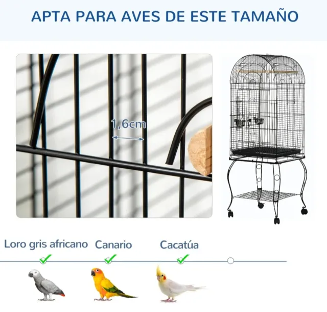 Jaula para pájaros con soporte y ruedas