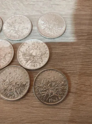 Lote 8 monete 5 Franchi Francesi in argento