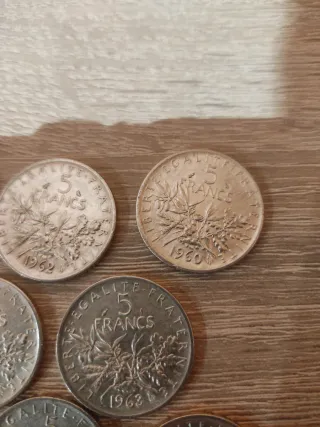 Lote 8 monete 5 Franchi Francesi in argento