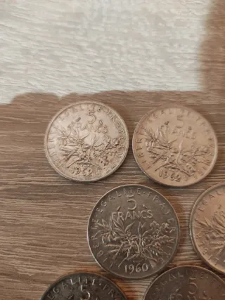 Lote 8 monete 5 Franchi Francesi in argento