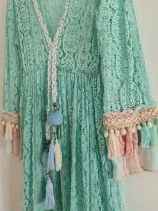 Vestido boho verde y rosa talla única