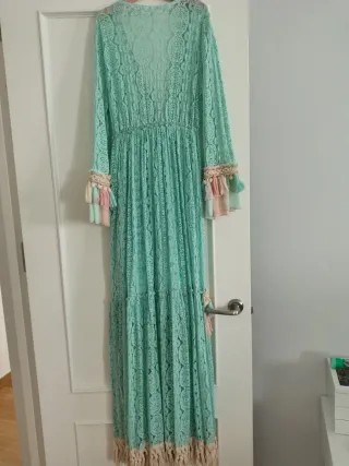 Vestido boho verde y rosa talla única