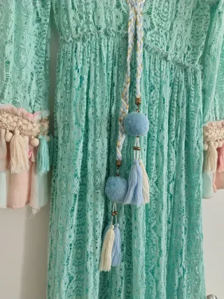 Vestido boho verde y rosa talla única