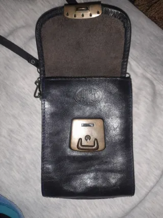 Bolso de cuero natural vintage negro con cierre me