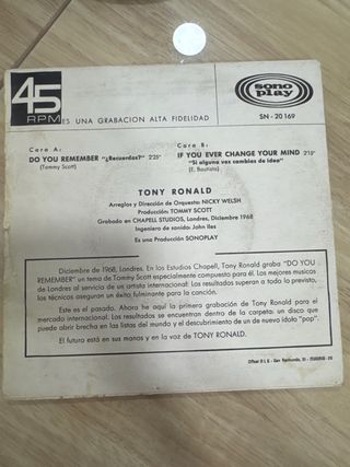 Vinilo Tony Ronald - Do You Remember