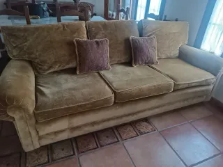 Sofá Vintage 3 Plazas Terciopelo Cojines plumas