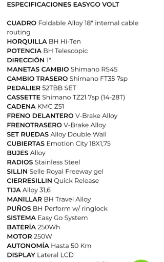 Bicicleta Eléctrica BH Plegable
