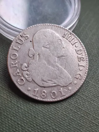 Moneda 2 Reales 1801 plata Carlos IV