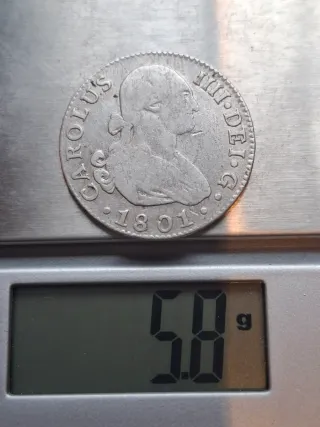 Moneda 2 Reales 1801 plata Carlos IV
