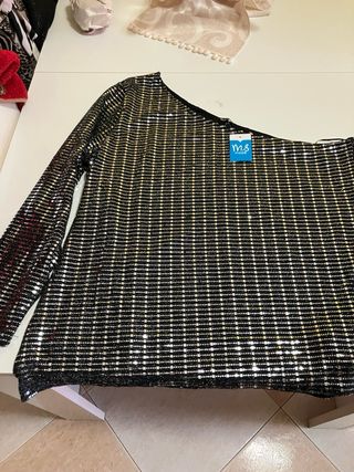 Top fiesta lentejuelas plateadas