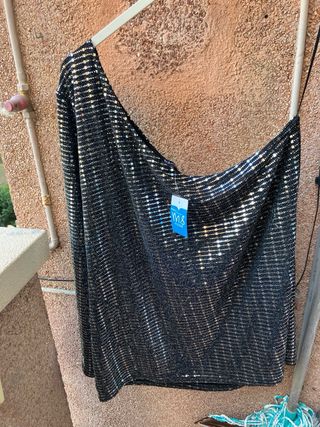 Top fiesta lentejuelas plateadas