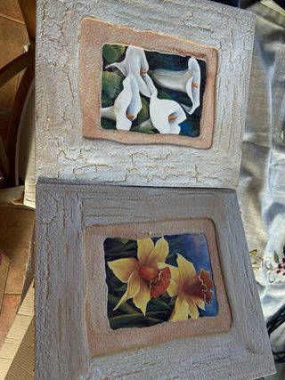Cuadros decorativos flores piedra y madera