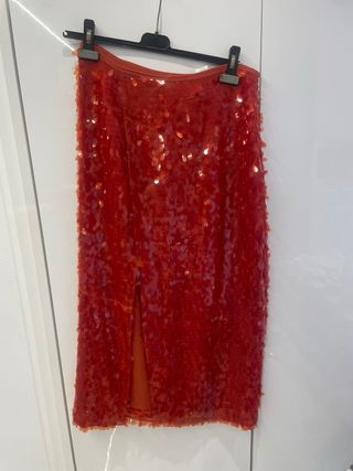 Falda midi Zara lentejuelas roja