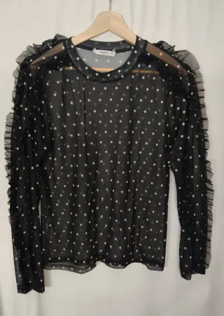 Blusa Mango transparente lunares volantes
