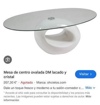 Mesa de centro lacada y cristal ovalada