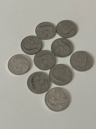 Lotto 10 monete 5 Lire Delfino