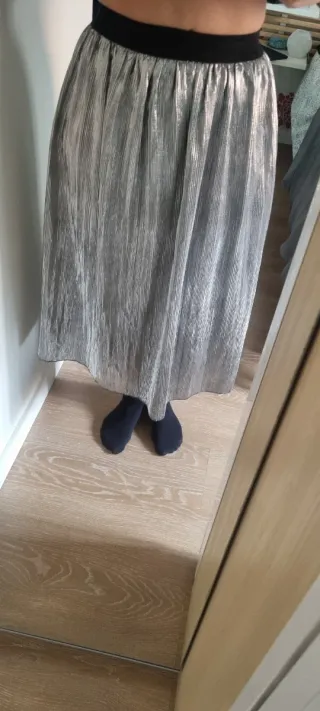 Falda plateada plisada