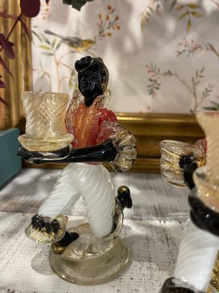 Pareja Candelabros Vidrio Figuras Africanas