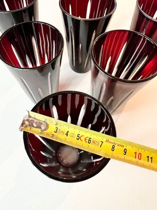 Juego 6 vasos cristal checo vintage rubí