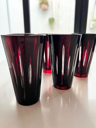 Juego 6 vasos cristal checo vintage rubí