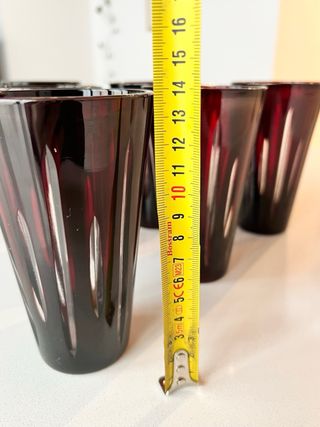 Juego 6 vasos cristal checo vintage rubí