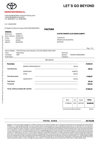 Barras de techo Toyota/Peugeot/Opel