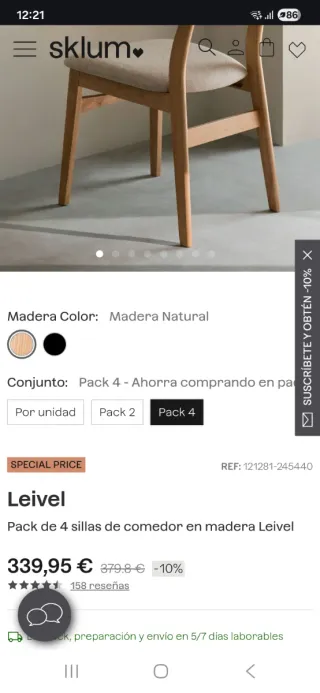 Mesa y 4 Sillas Comedor Madera Maciza