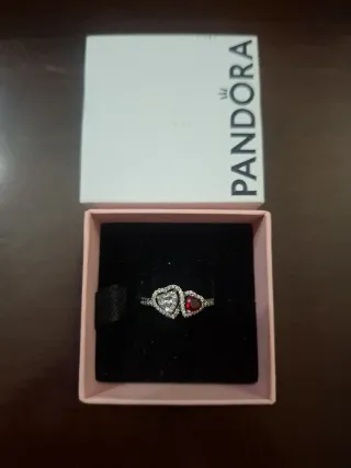 Anillo Doble Corazón Plata y Rojo