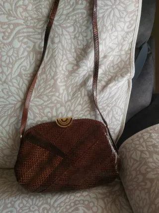 Bolso piel serpiente autentica, marrón.
