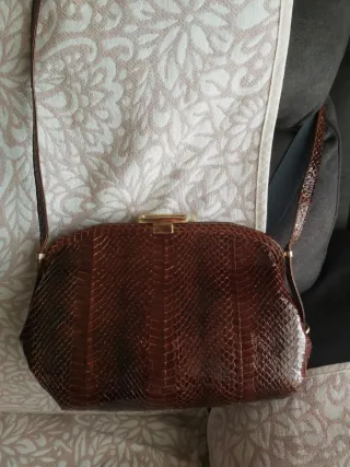 Bolso piel serpiente autentica, marrón.