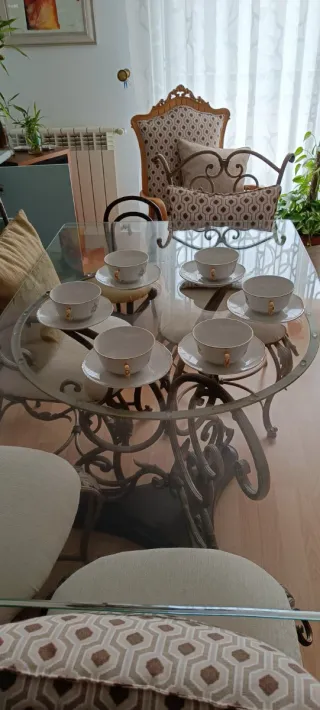 Juego Consomé Cerámica Blanco y Dorado